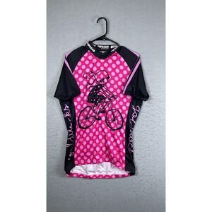 V-GEAR Goldilocks Cycling Jersey Womens 3XL Pink Polka Dot Full Zip 2011